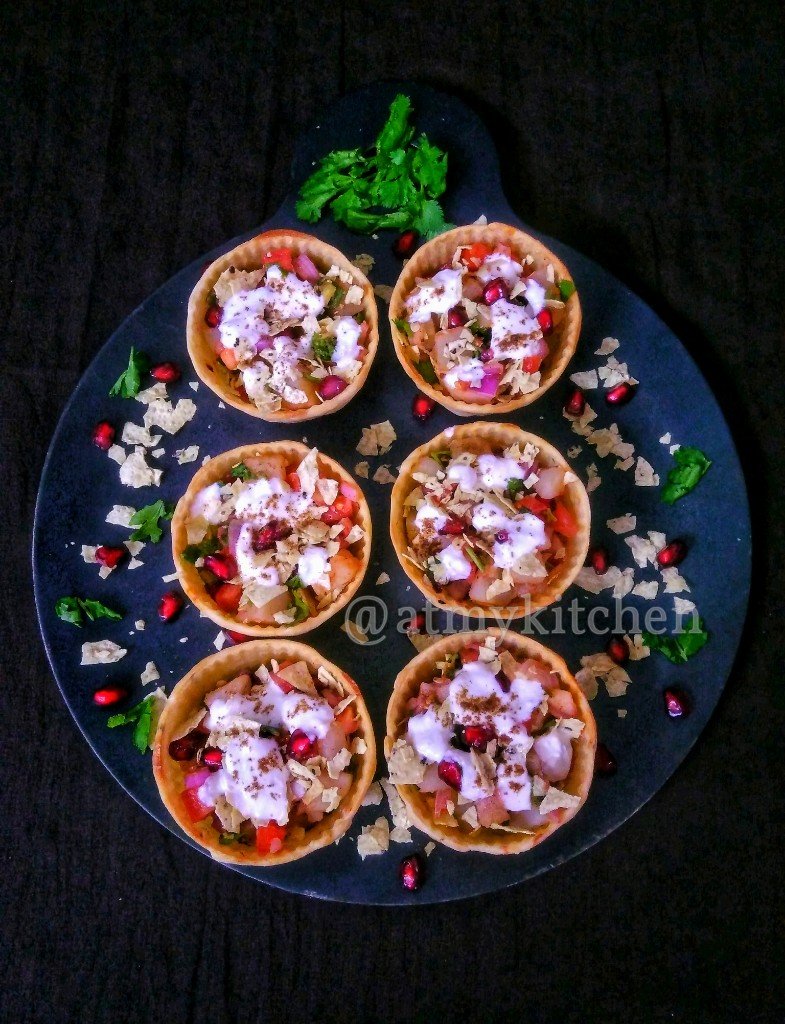 Sweet Potato Katori Chaat / Baked Katori Chaat / Aloo Tokri Chaat At My Kitchen